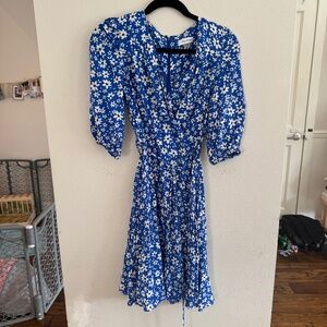 Calvin Klein Blue Floral Wrap-Style Midi Dress